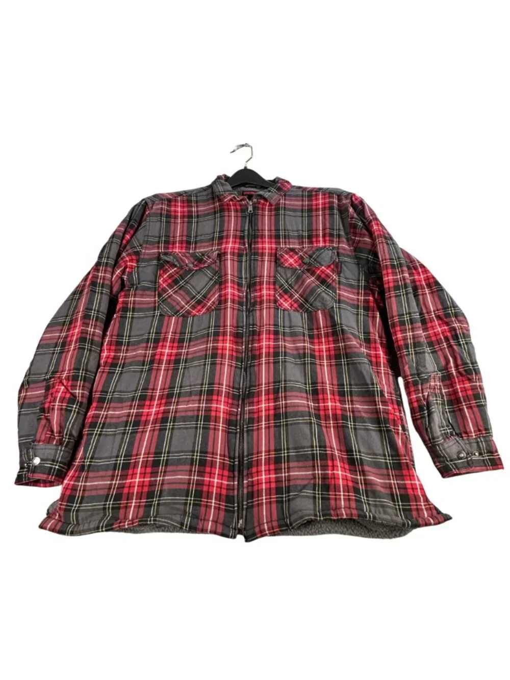 Wolverine Red & Black Plaid Shacket Mens XL Sherpa Lined Flannel Zip Work Wear